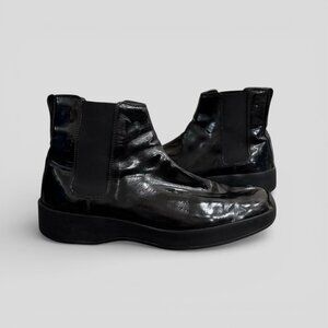 Gucci Black Patent Leather Ankle Boots Designer Italy, Size EU 45 US 12 Men's